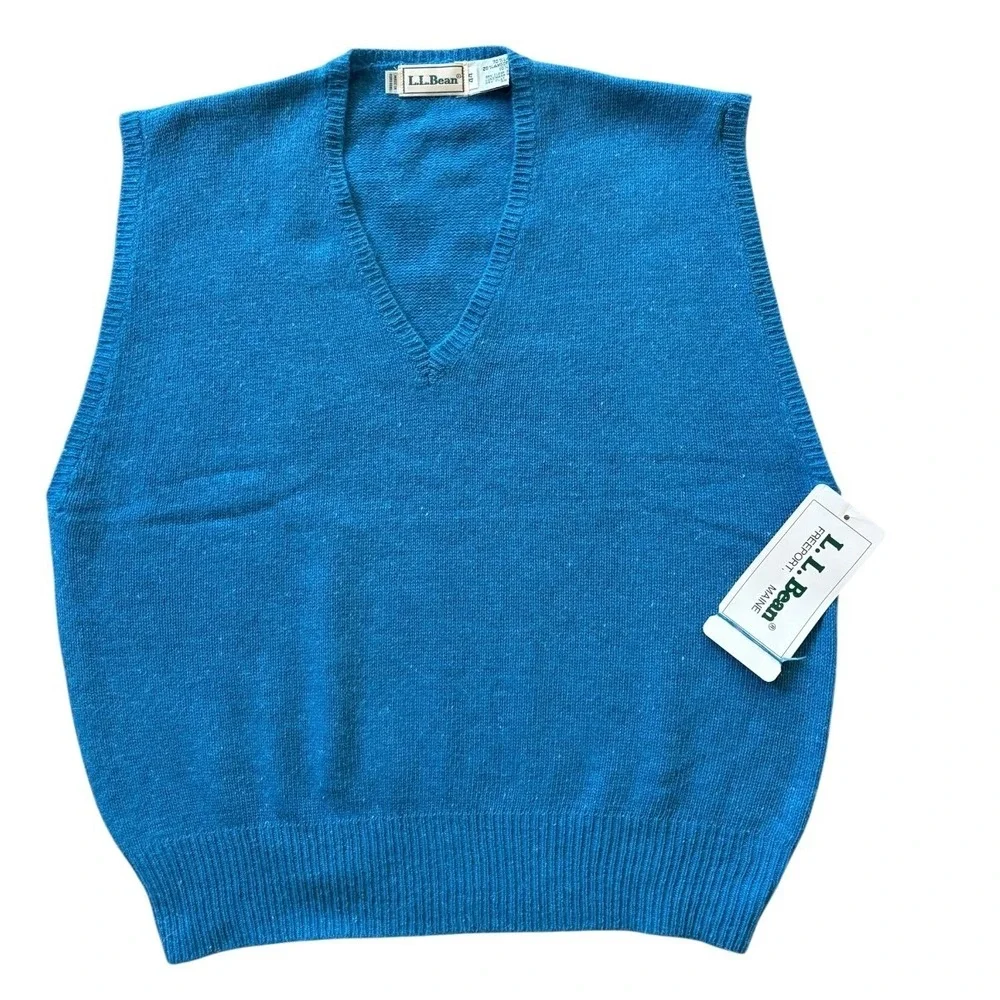 Vintage LL Bean Blue Lambswool Angora V-Neck Sweater Vest NWT Mens 44 *Read